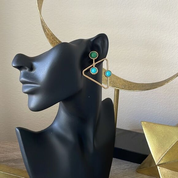 Geometric Green and Blue Earrings N976 - Picture 3 of 3